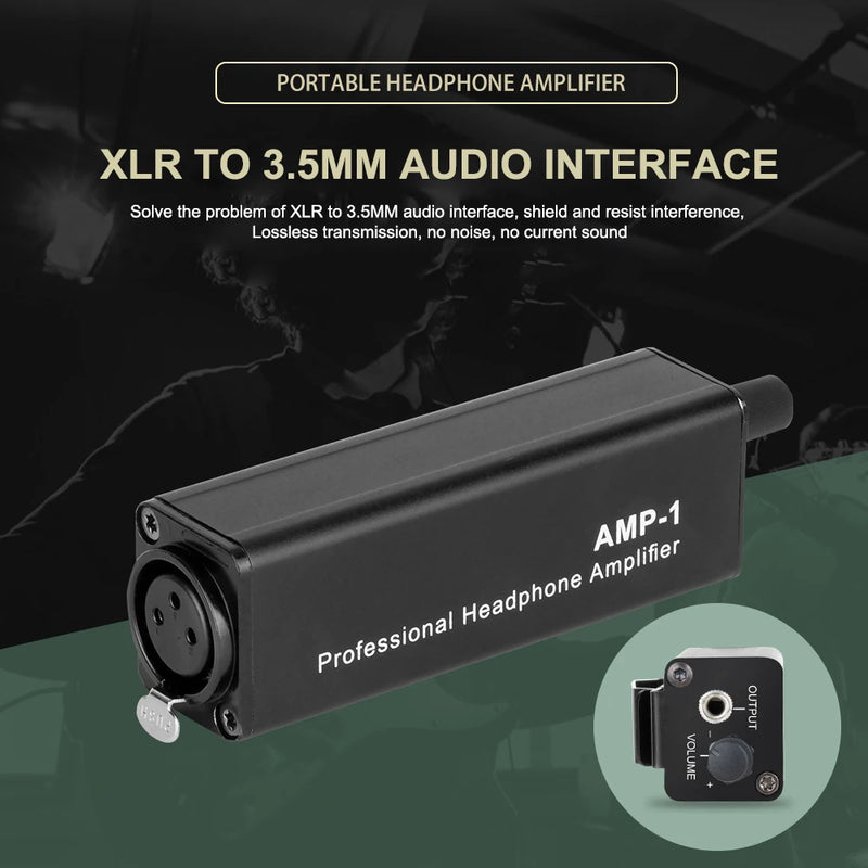 AMP-1 Professional Headphone Amplifier Converter XLR To 3.5MM Audio Interface Mini Portable HIFI Headphone Amplifier Clip Mount