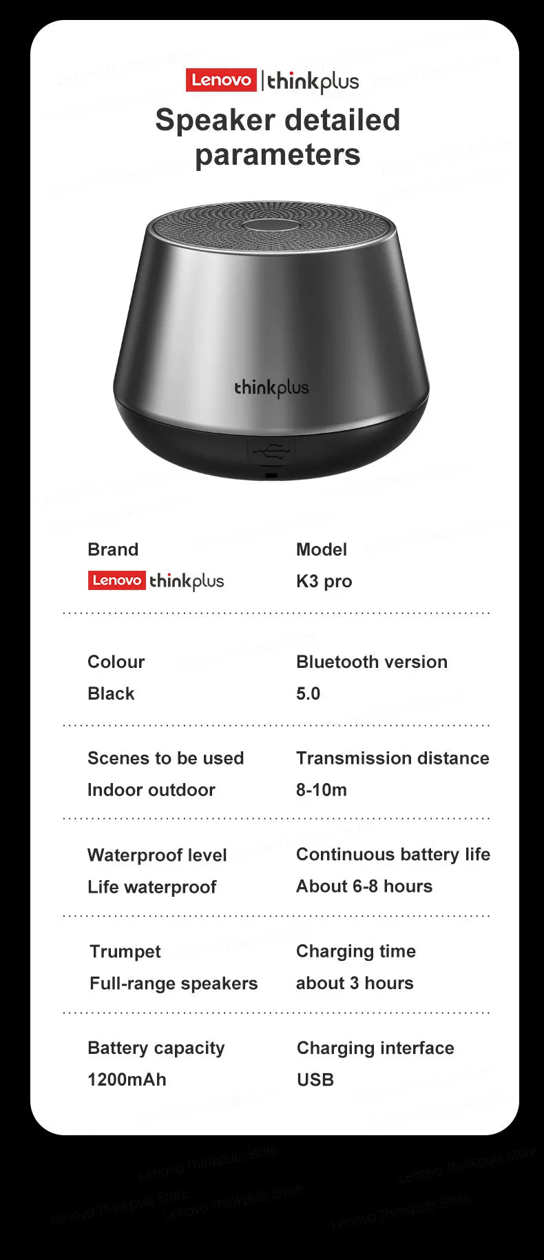 Choice Lenovo K3 Pro 5.0 Portable Bluetooth Speaker Stereo Surround Wireless Bluetooth Speakers Music Audio Player Loudspeaker