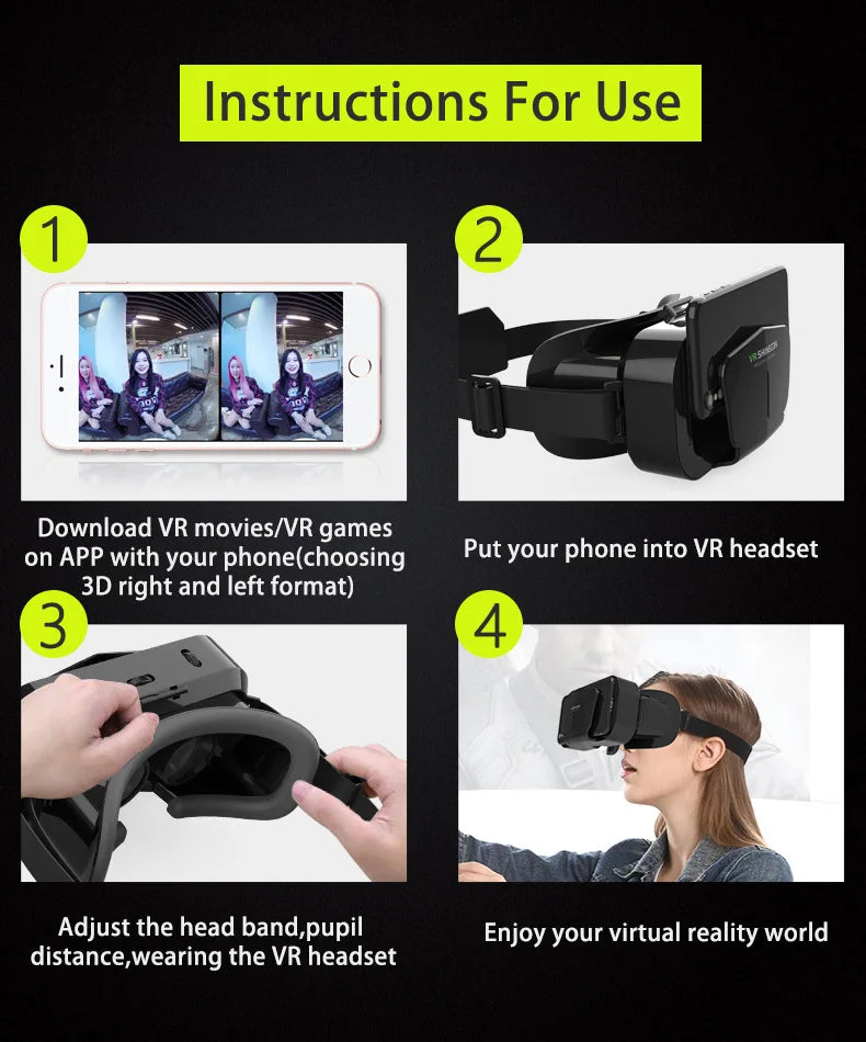 3D Virtual Reality VR Glasses For Phone Mobile Smartphones 7 Inch Headset Helmet With Controllers Game Wirth Real Viar Goggles